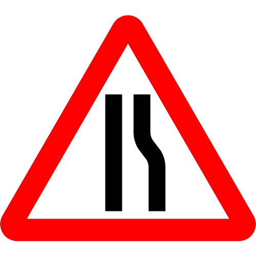 750mm Road Narrows Right - Black Plastic Sign