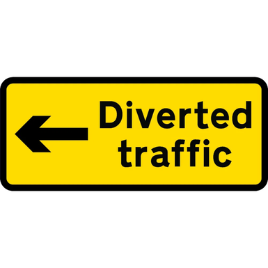 1050mm x 450mm Diverted Traffic Left - Black Plastic Sign