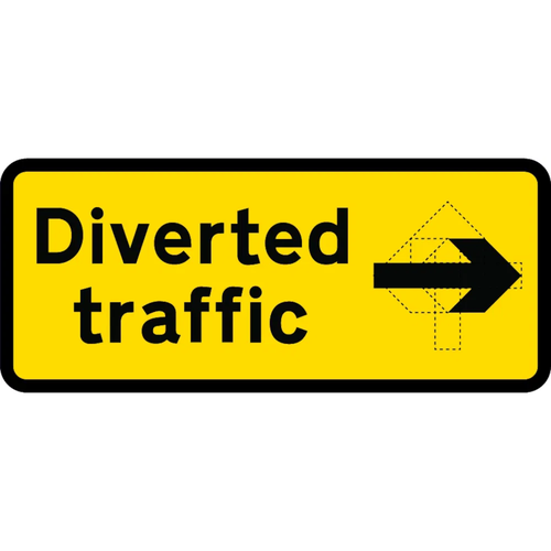 1050mm x 450mm Diverted Traffic (Rotating Arrow) - Black Plastic Sign