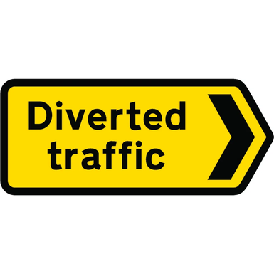 1050mm x 450mm Diverted Traffic Chevron Right - Black Plastic Sign