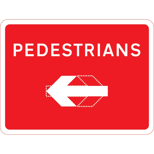600mm x 450mm Pedestrians (Rotating Arrow) - Black Plastic Sign