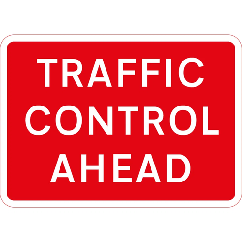 1050mm x 750mm Traffic Control Ahead - Black Plastic Sign