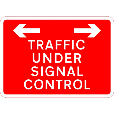 1050mm x 750mm Traffic Under Signal Control (Arrows) - Black Plastic Sign