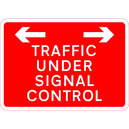 1050mm x 750mm Traffic Under Signal Control (Arrows) - Black Plastic Sign