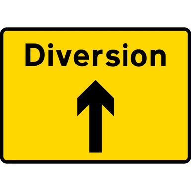 1050mm x 750mm Diversion Ahead - Black Plastic Sign