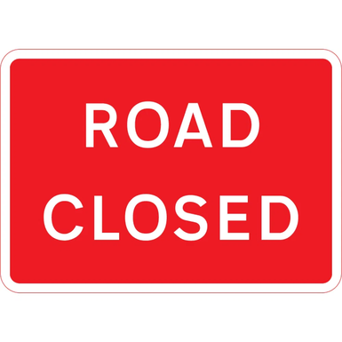 1050mm x 750mm Road Closed - Black Plastic Sign