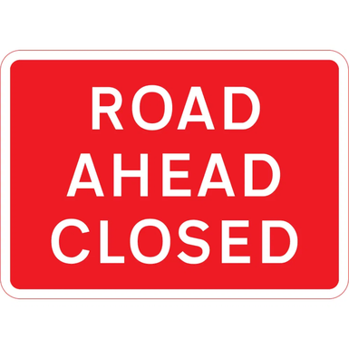 1050mm x 750mm Road Ahead Closed - Black Plastic Sign