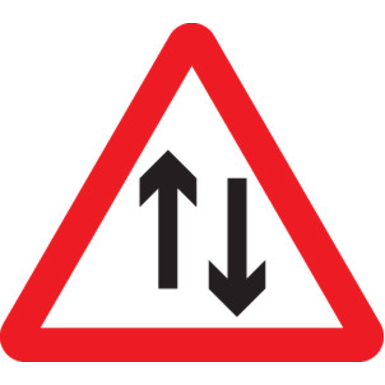 750mm Two Way Traffic (Arrows) - Black Plastic Sign