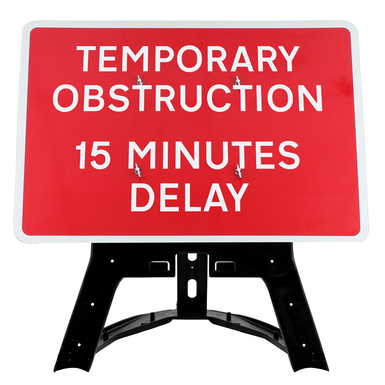 1050 x 750mm Temporary Obstruction (15 Minutes Delay) - Black Plastic Sign