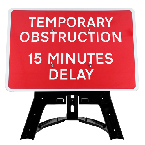 1050 x 750mm Temporary Obstruction (15 Minutes Delay) - Black Plastic Sign